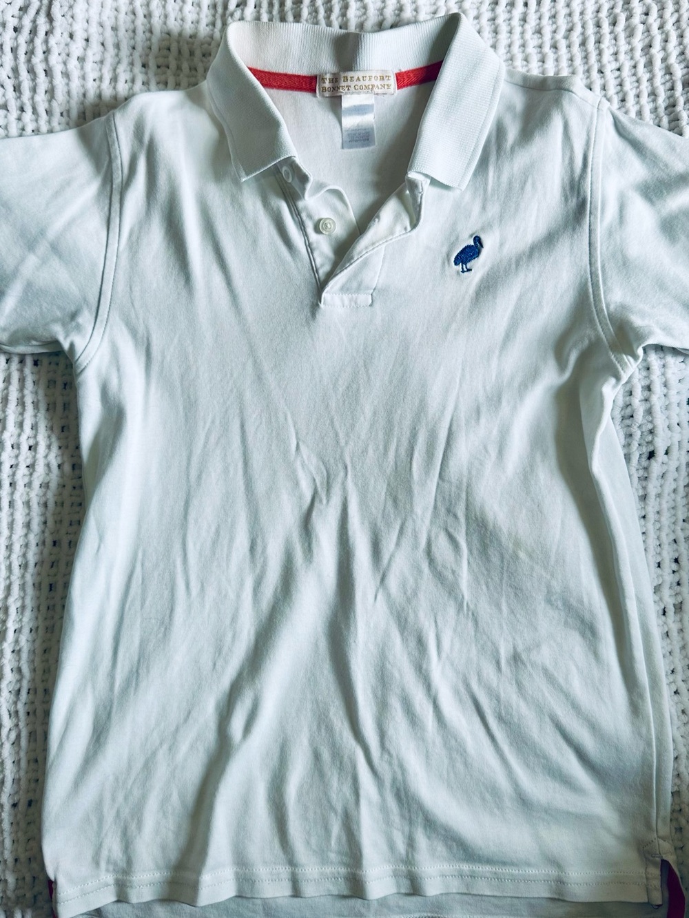 TBBC White Boys Polo Shirt with Blue Stork